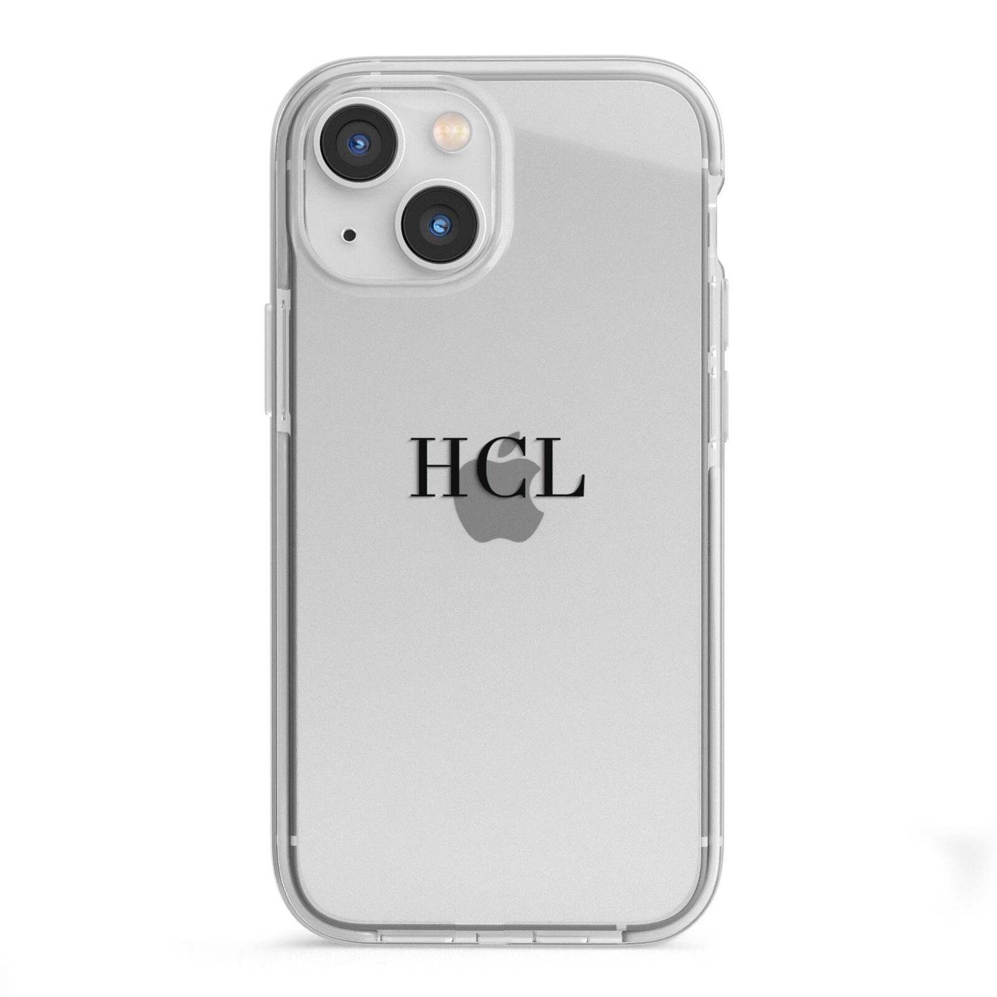 Personalised Black Initials Middle Clear Custom iPhone 13 Mini TPU Impact Case with White Edges