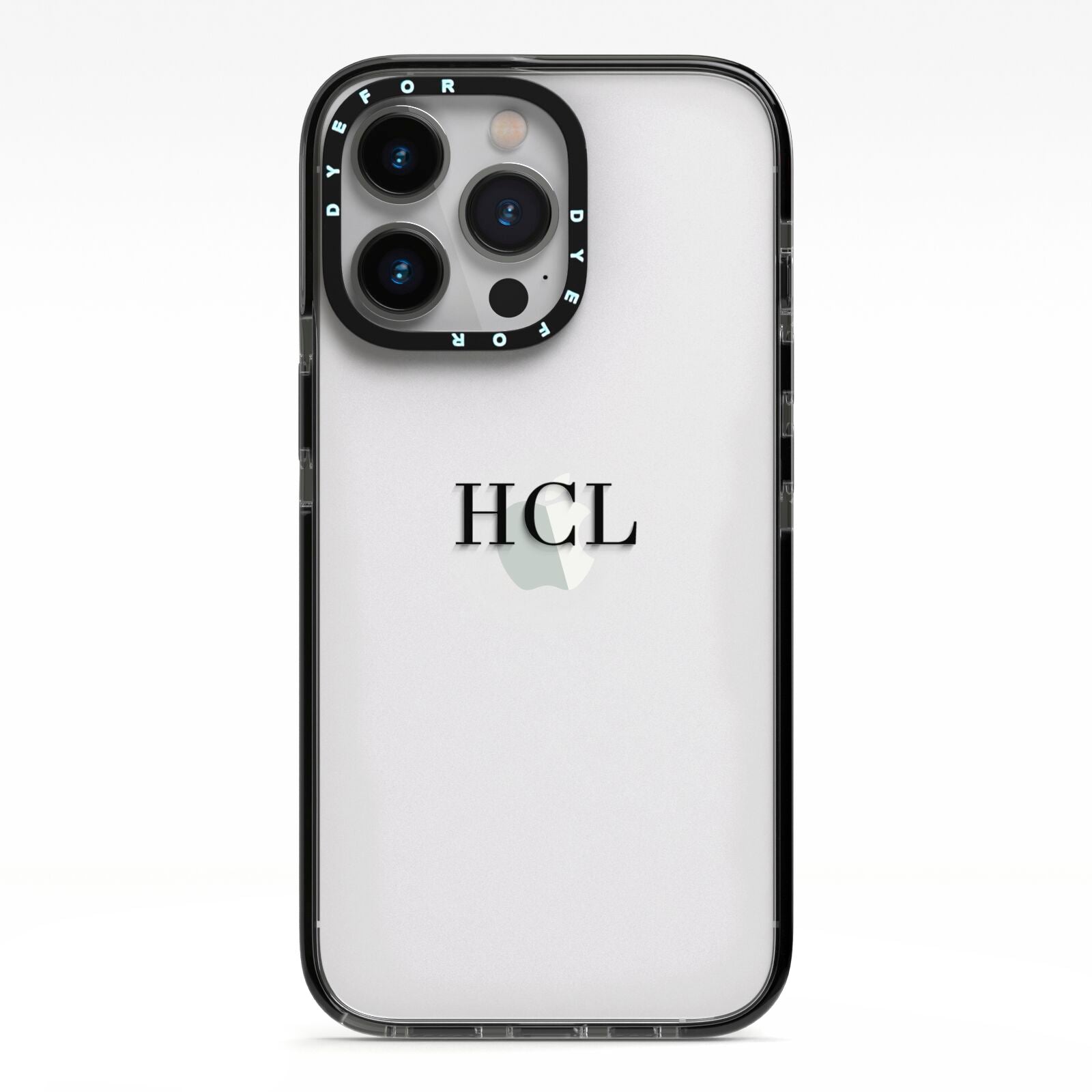 Personalised Black Initials Middle Clear Custom iPhone 13 Pro Black Impact Case on Silver phone