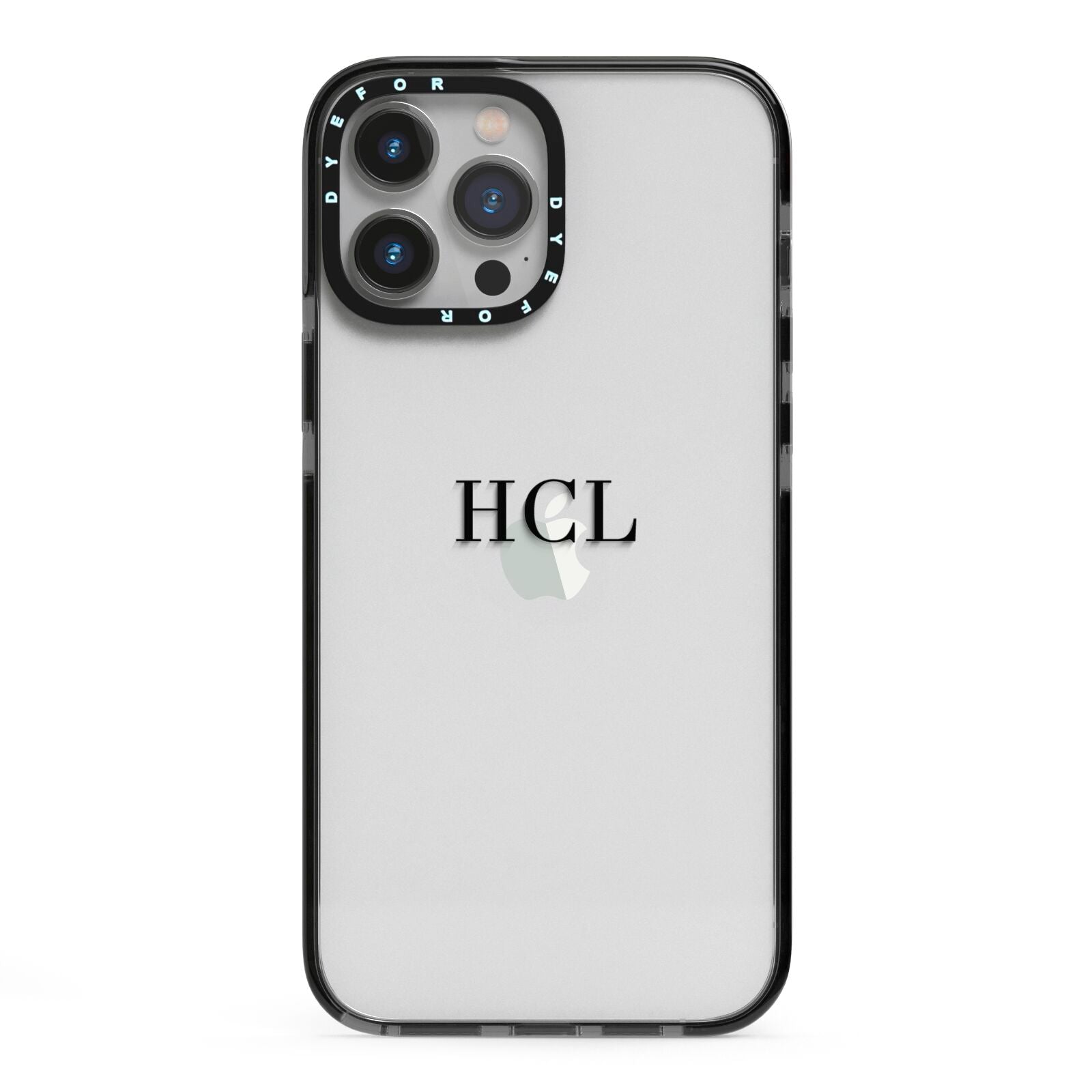 Personalised Black Initials Middle Clear Custom iPhone 13 Pro Max Black Impact Case on Silver phone