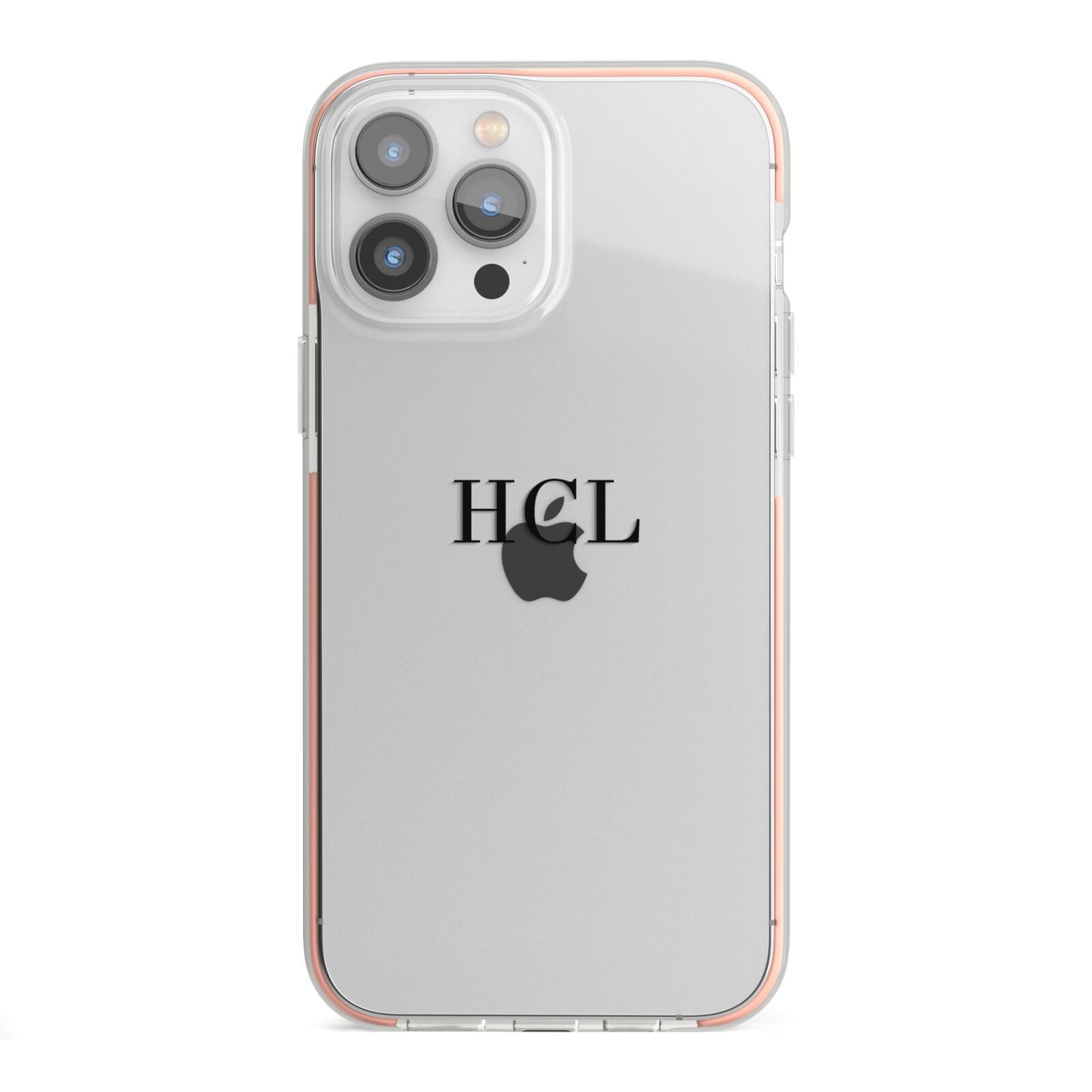 Personalised Black Initials Middle Clear Custom iPhone 13 Pro Max TPU Impact Case with Pink Edges