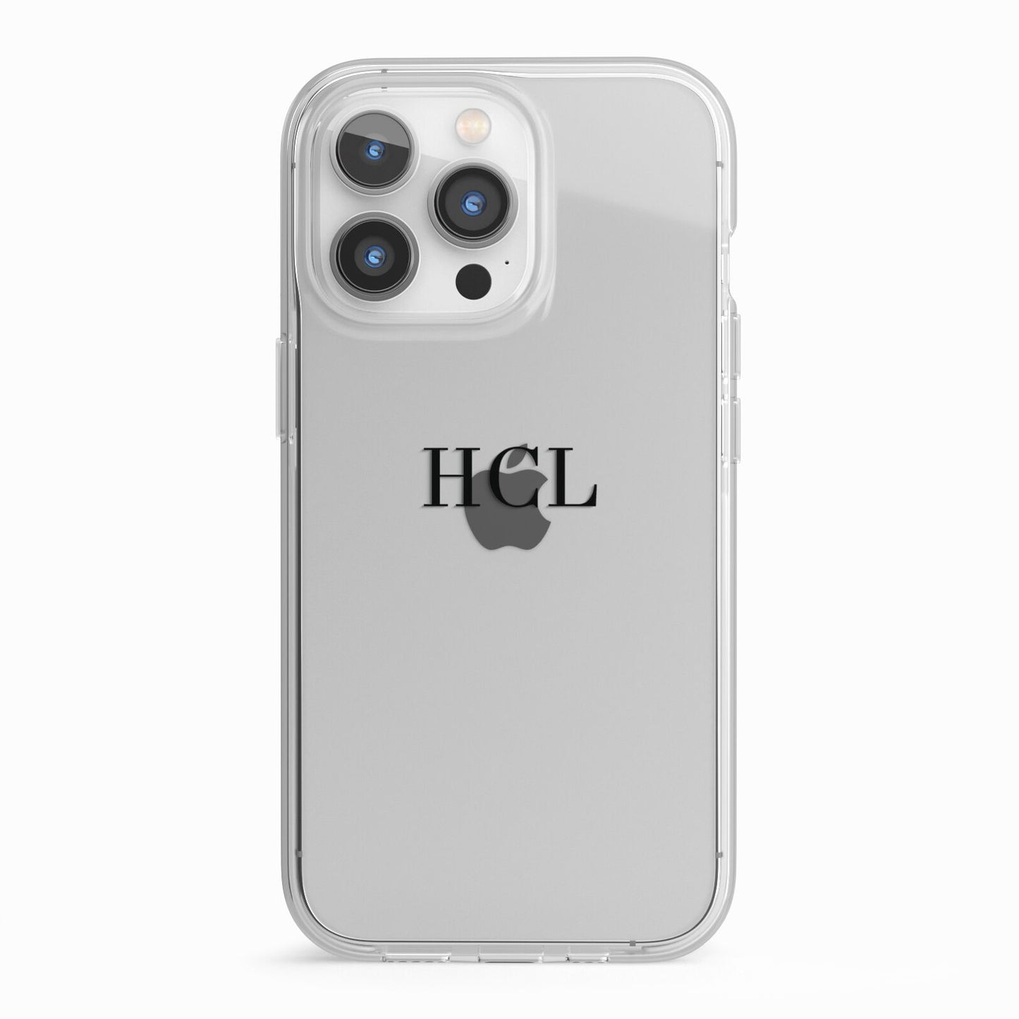 Personalised Black Initials Middle Clear Custom iPhone 13 Pro TPU Impact Case with White Edges