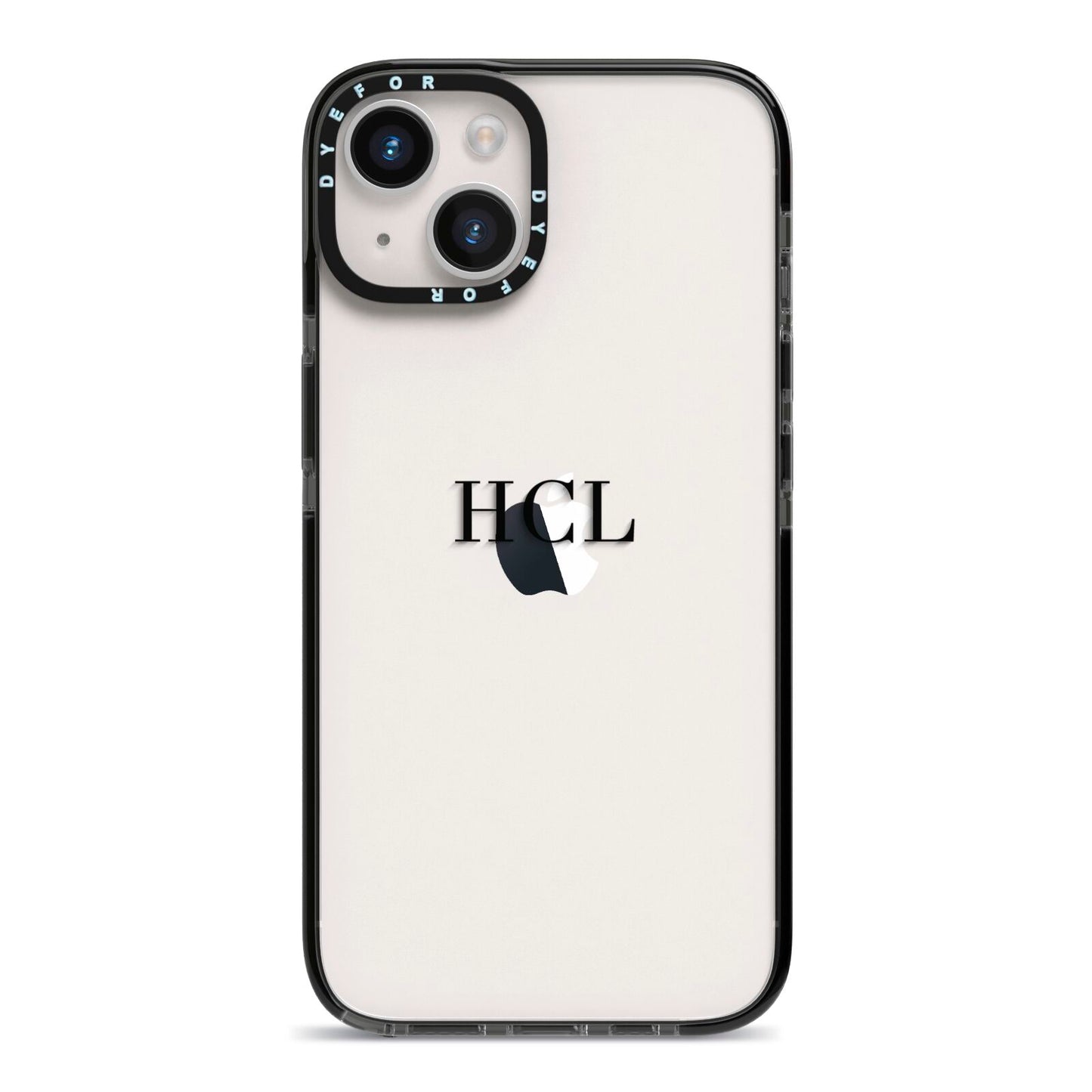 Personalised Black Initials Middle Clear Custom iPhone 14 Black Impact Case on Silver phone