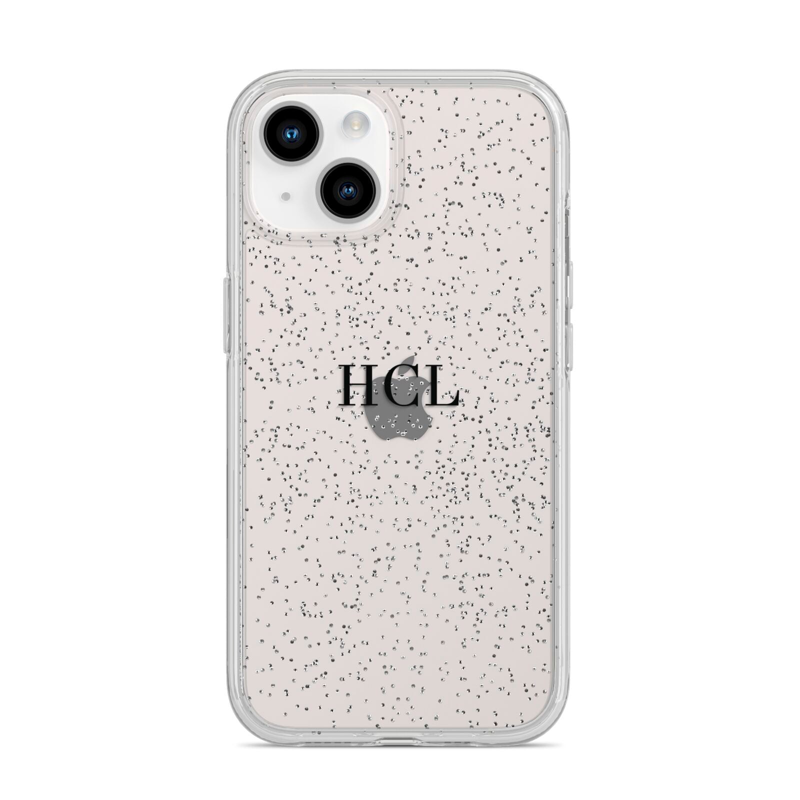 Personalised Black Initials Middle Clear Custom iPhone 14 Glitter Tough Case Starlight