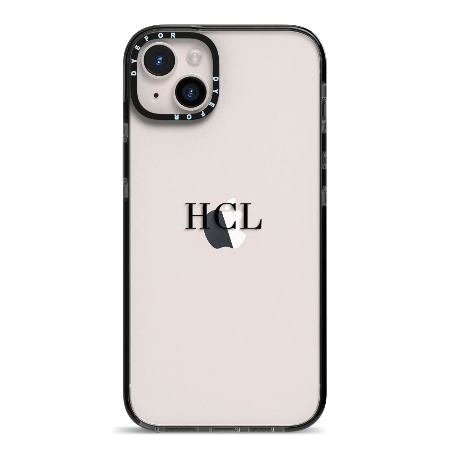 Personalised Black Initials Middle Clear Custom iPhone 14 Plus Black Impact Case on Silver phone