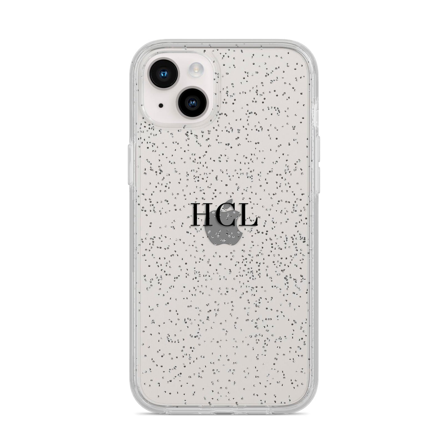 Personalised Black Initials Middle Clear Custom iPhone 14 Plus Glitter Tough Case Starlight