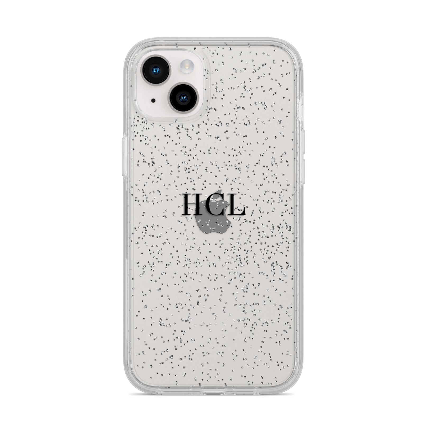 Personalised Black Initials Middle Clear Custom iPhone 14 Plus Glitter Tough Case Starlight