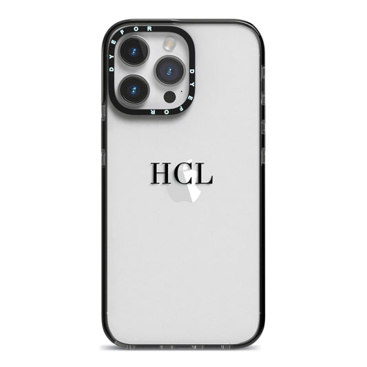 Personalised Black Initials Middle Clear Custom iPhone 14 Pro Max Black Impact Case on Silver phone