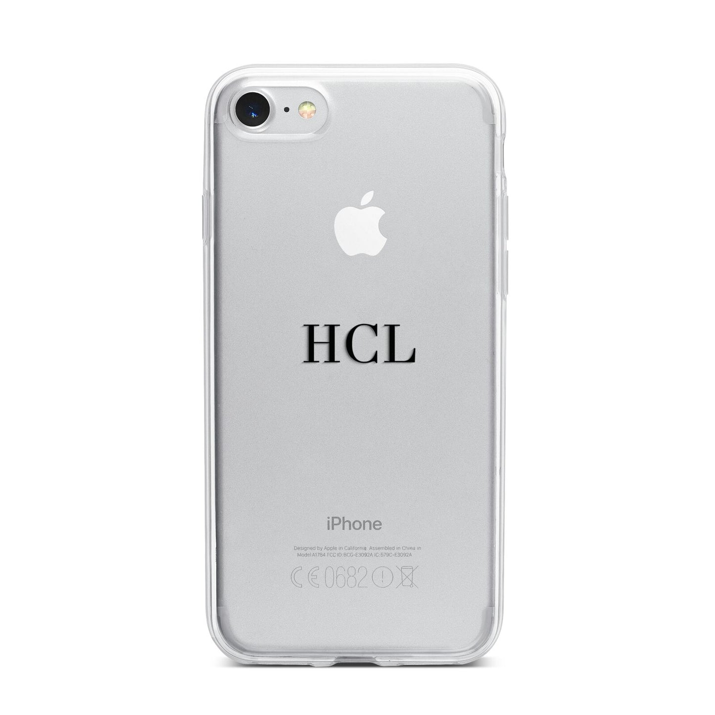 Personalised Black Initials Middle Clear Custom iPhone 7 Bumper Case on Silver iPhone