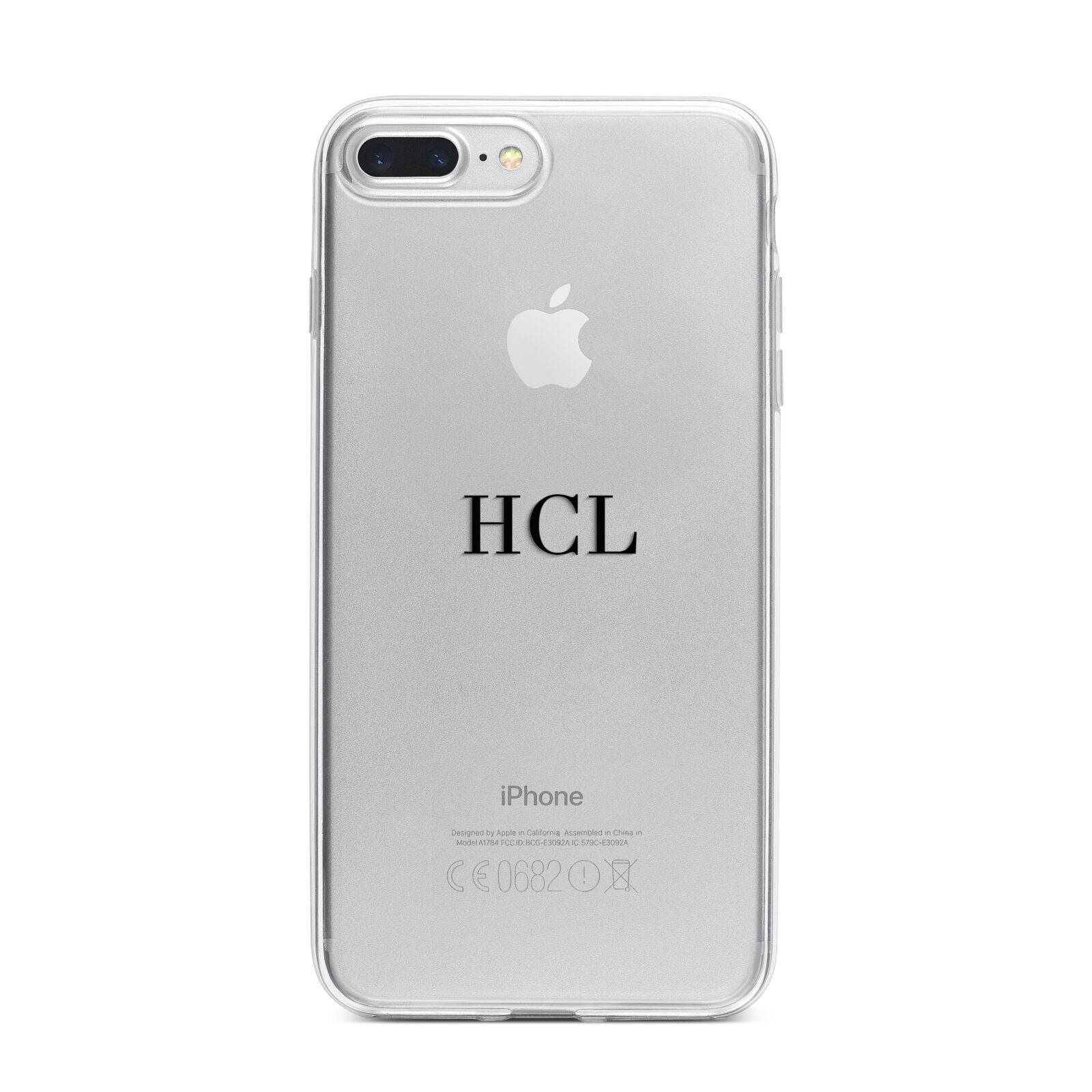 Personalised Black Initials Middle Clear Custom iPhone 7 Plus Bumper Case on Silver iPhone