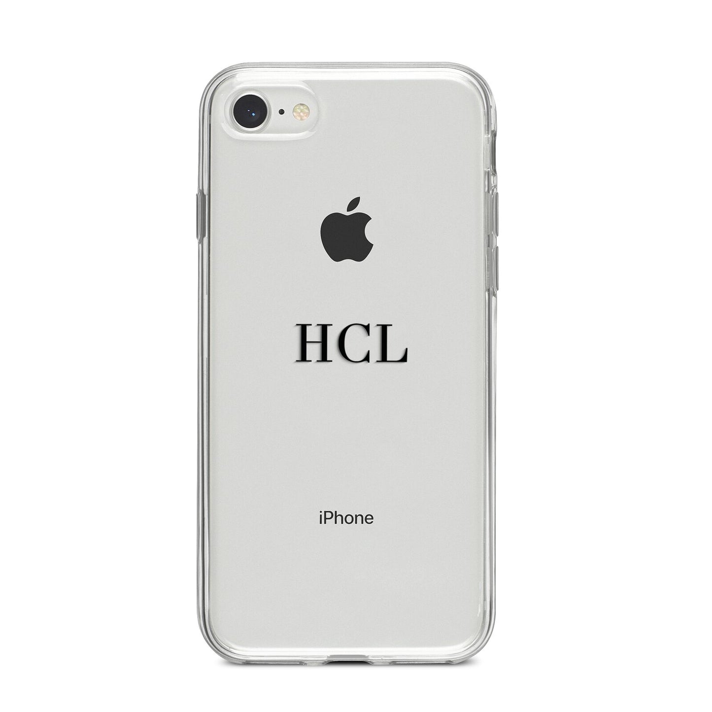 Personalised Black Initials Middle Clear Custom iPhone 8 Bumper Case on Silver iPhone