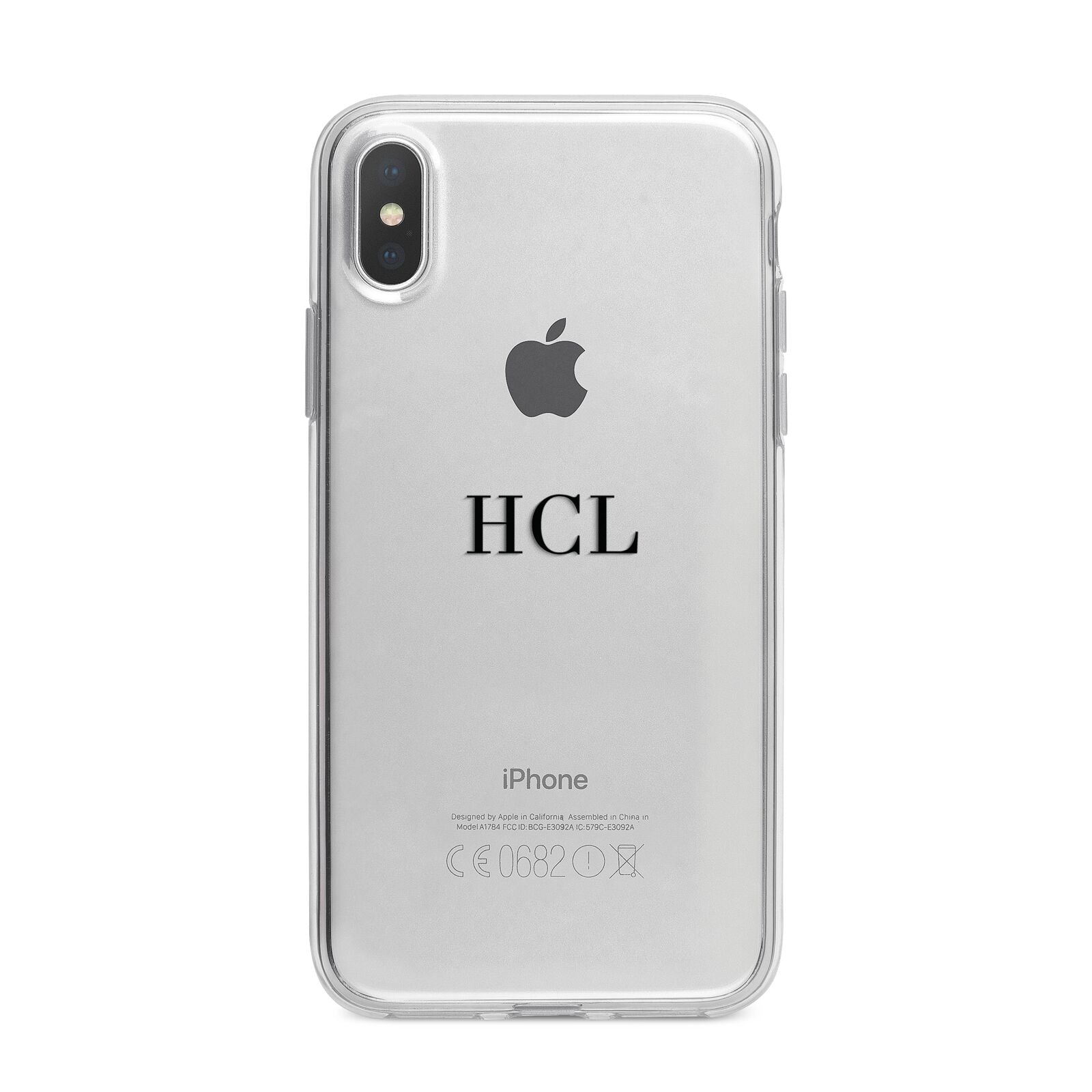 Personalised Black Initials Middle Clear Custom iPhone X Bumper Case on Silver iPhone Alternative Image 1