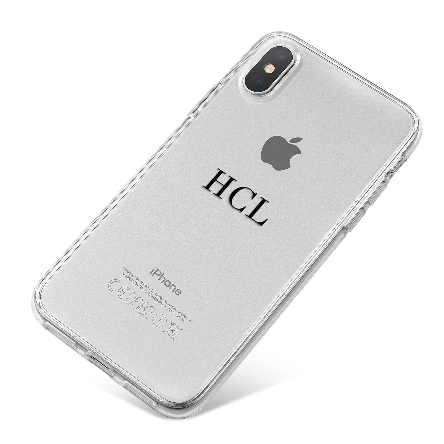 Personalised Black Initials Middle Clear Custom iPhone X Bumper Case on Silver iPhone