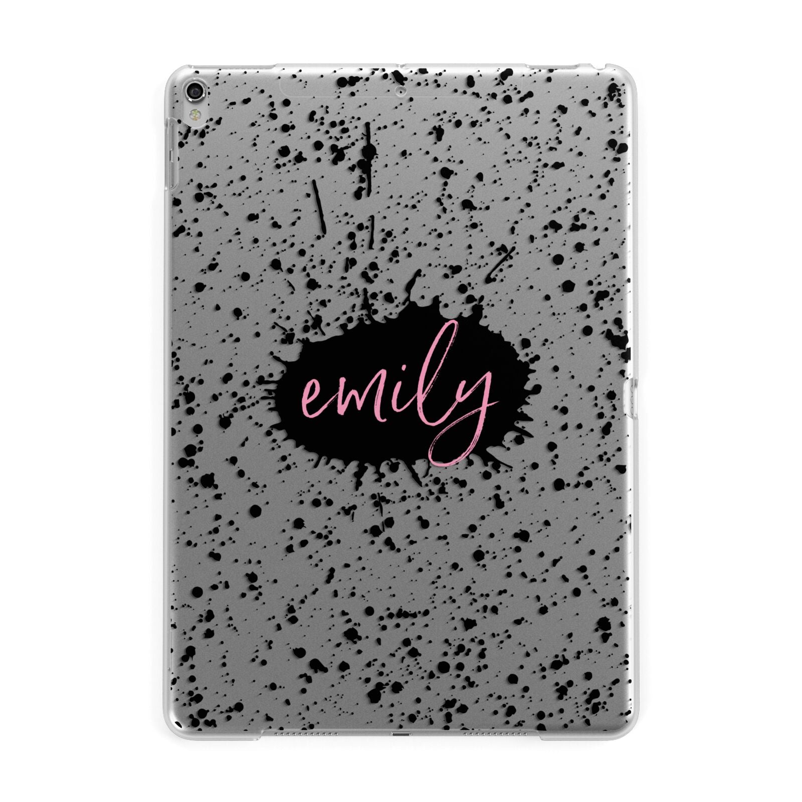 Personalised Black Ink Splat Clear Name Apple iPad Silver Case