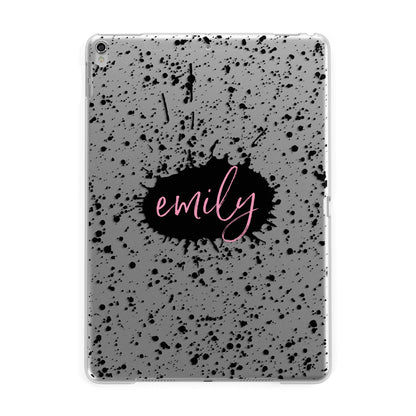 Personalised Black Ink Splat Clear Name Apple iPad Silver Case