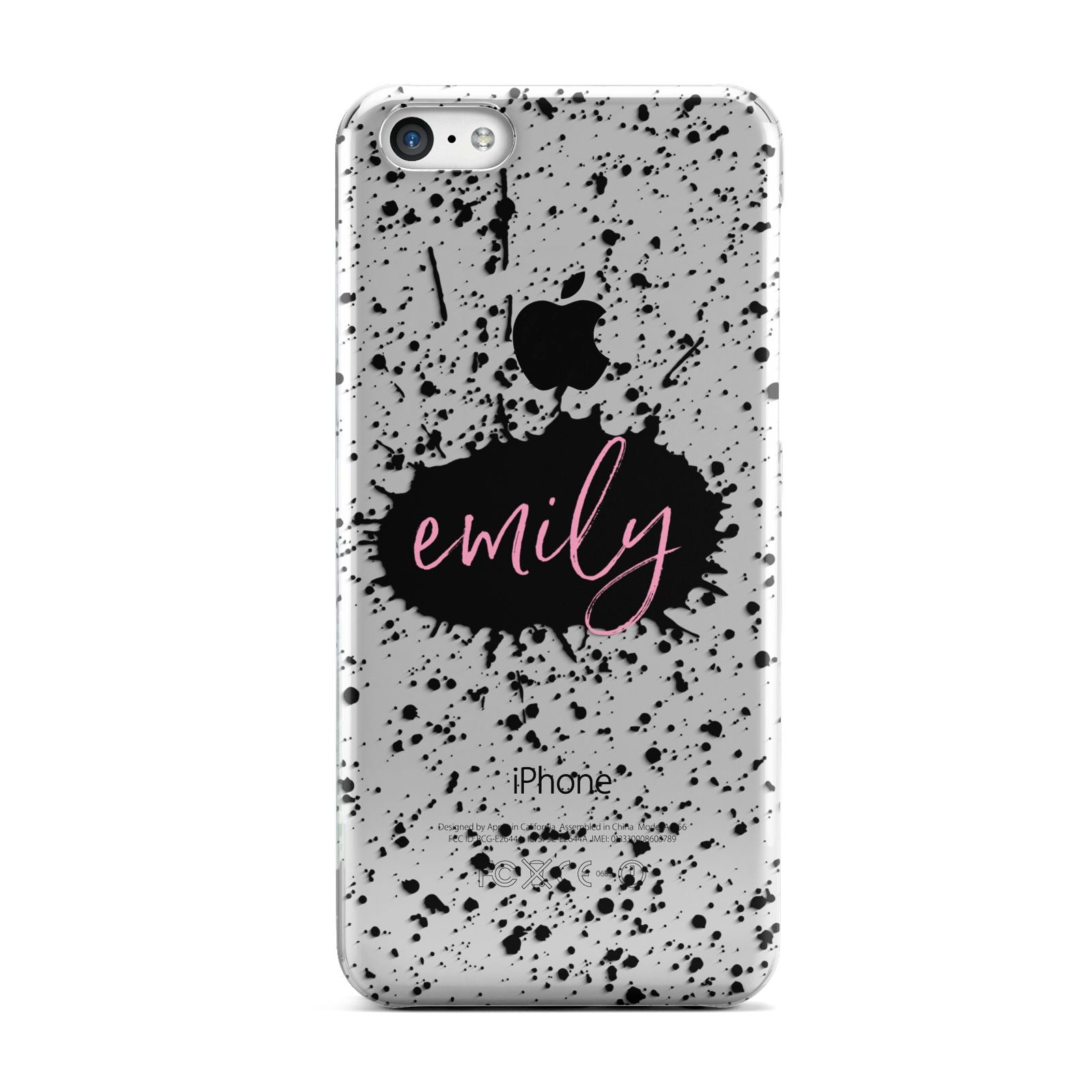 Personalised Black Ink Splat Clear Name Apple iPhone 5c Case