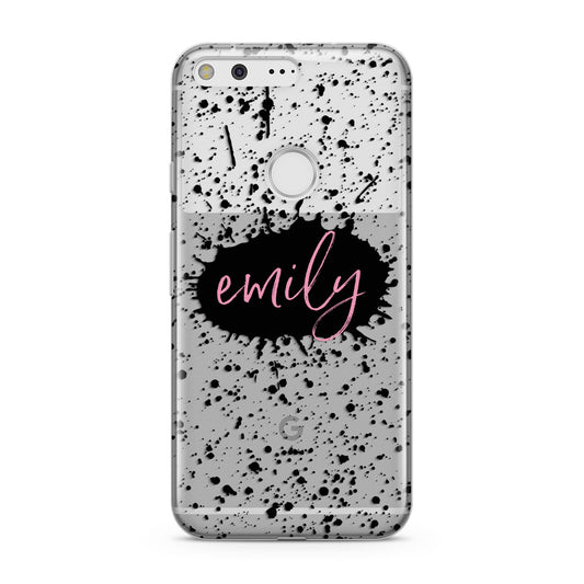 Personalised Black Ink Splat Clear Name Google Pixel Case