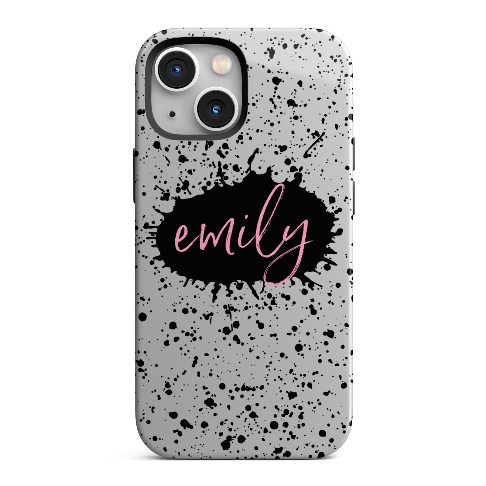 Personalised Black Ink Splat Clear Name iPhone 13 Mini Full Wrap 3D Tough Case