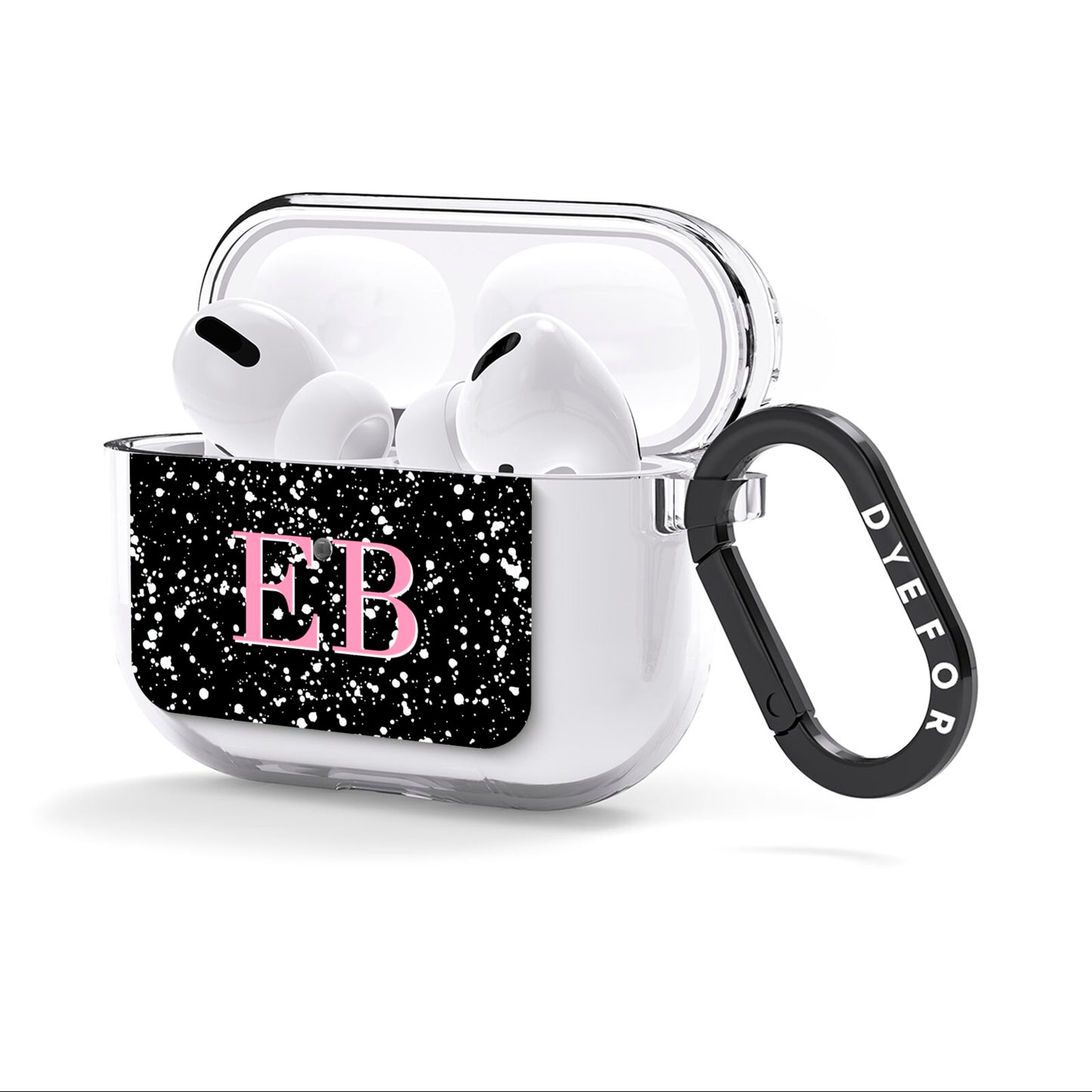 Personalised Black Ink Splat Initials AirPods Clear Case 3rd Gen Side Image