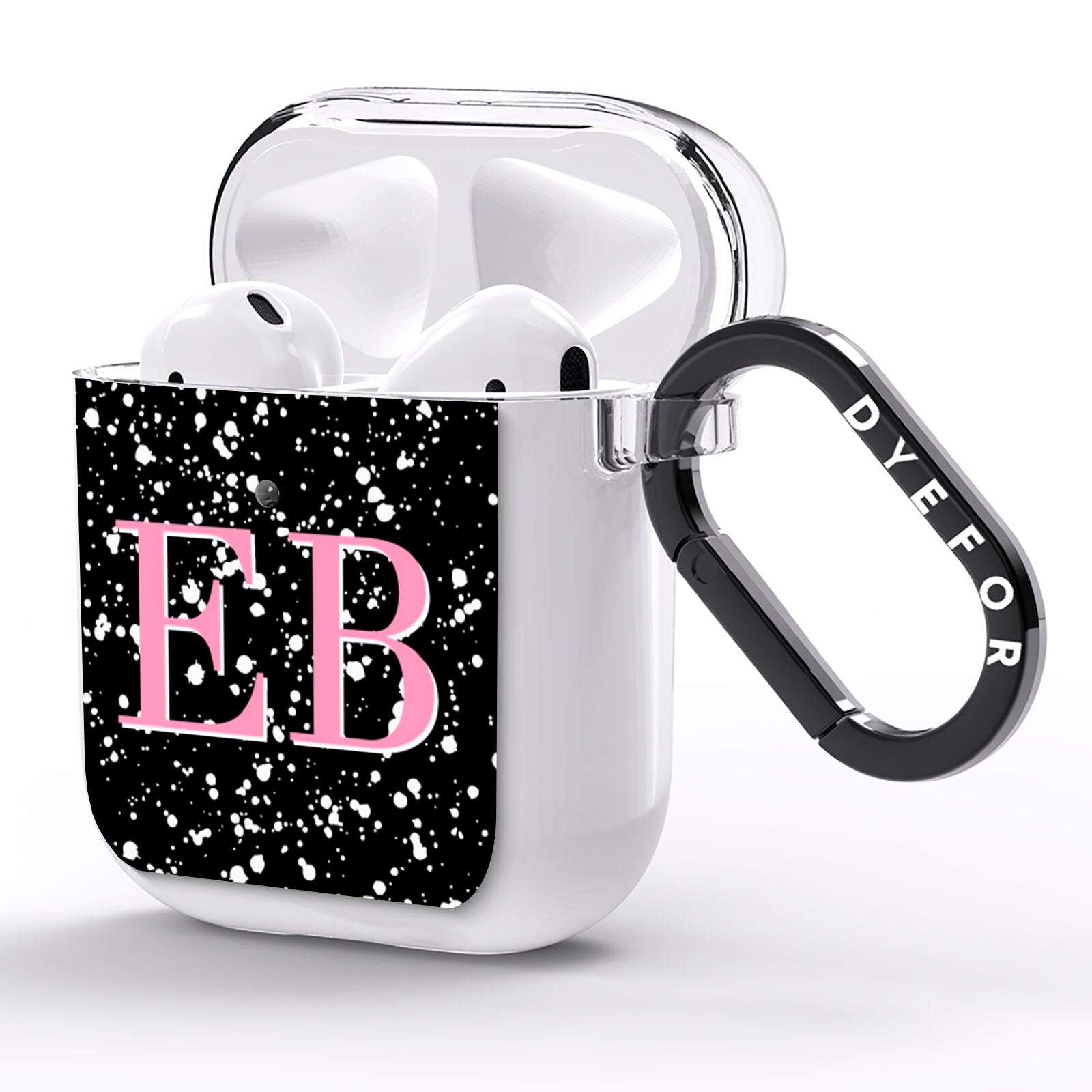 Personalised Black Ink Splat Initials AirPods Clear Case Side Image