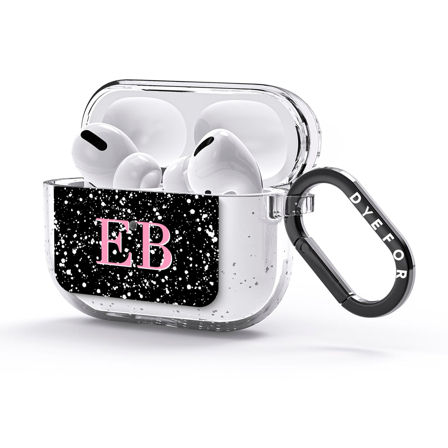 Personalised Black Ink Splat Initials AirPods Glitter Case 3rd Gen Side Image