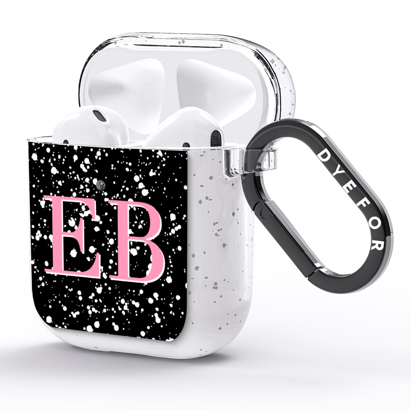 Personalised Black Ink Splat Initials AirPods Glitter Case Side Image