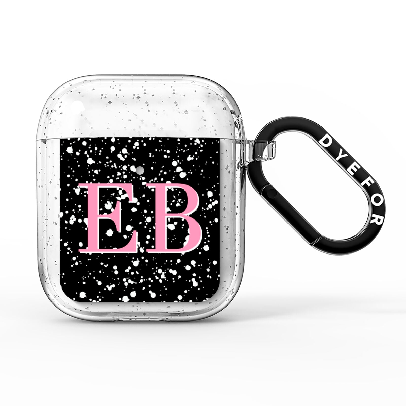 Personalised Black Ink Splat Initials AirPods Glitter Case