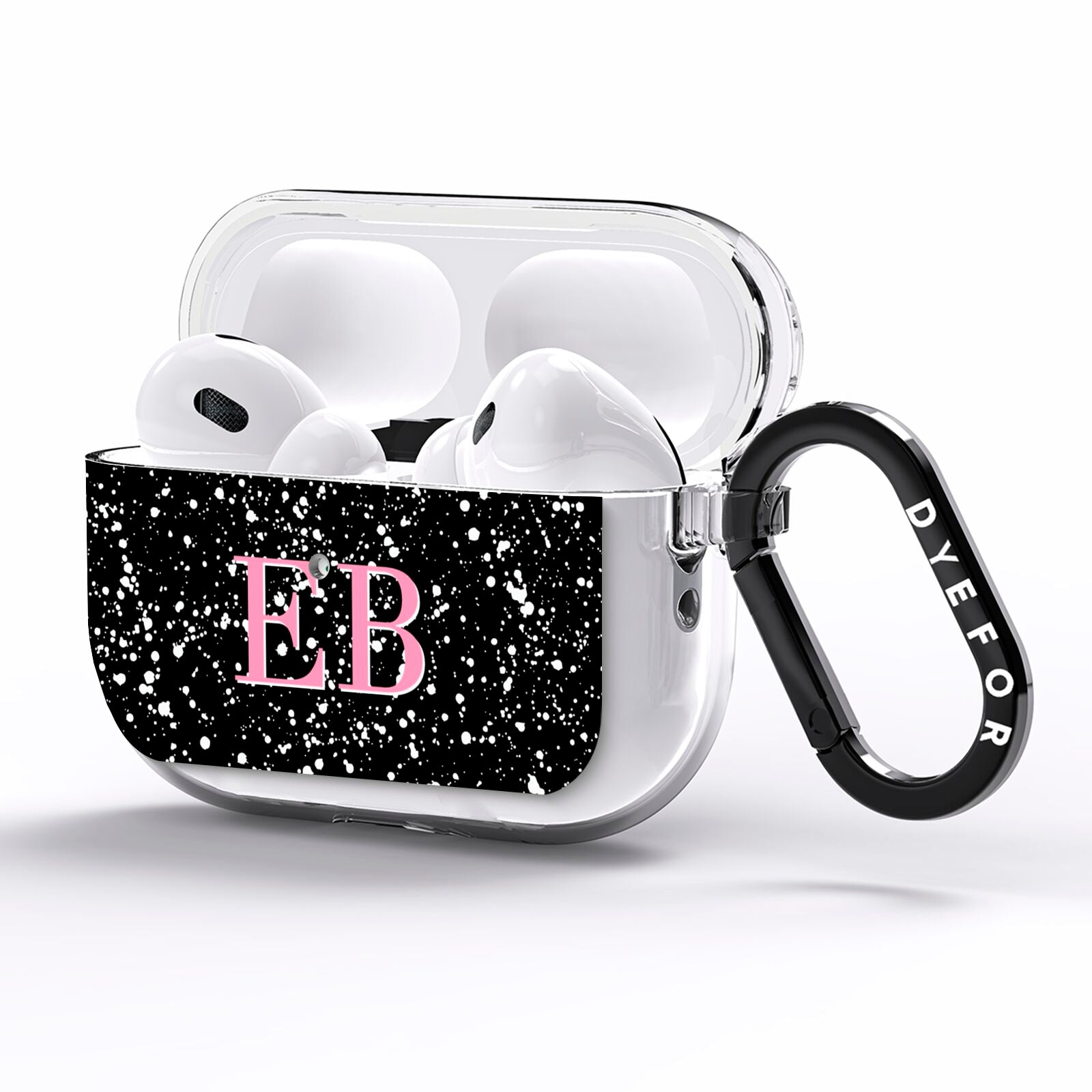 Personalised Black Ink Splat Initials AirPods Pro Clear Case Side Image