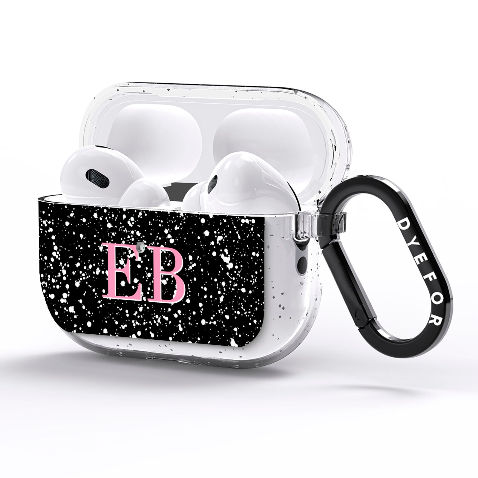 Personalised Black Ink Splat Initials AirPods Pro Glitter Case Side Image