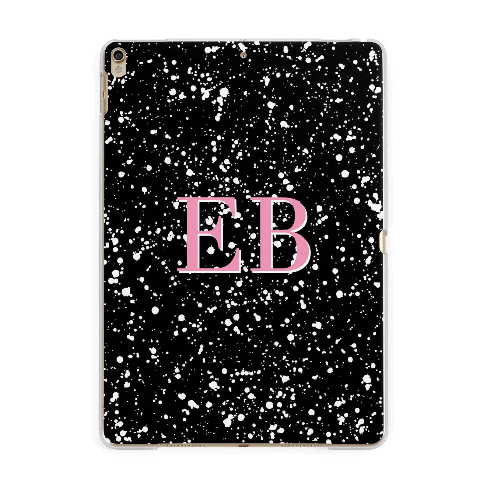 Personalised Black Ink Splat Initials Apple iPad Gold Case