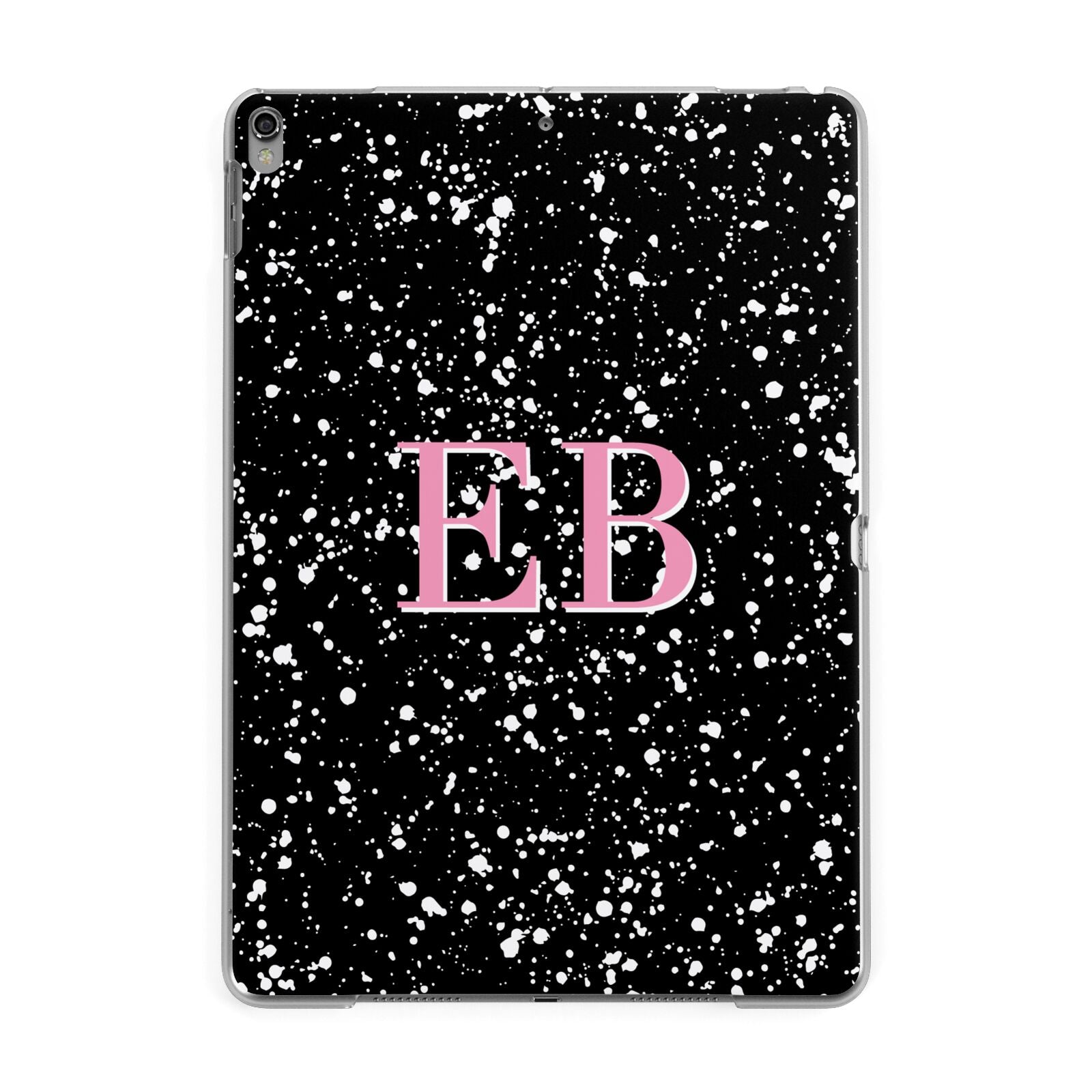 Personalised Black Ink Splat Initials Apple iPad Grey Case