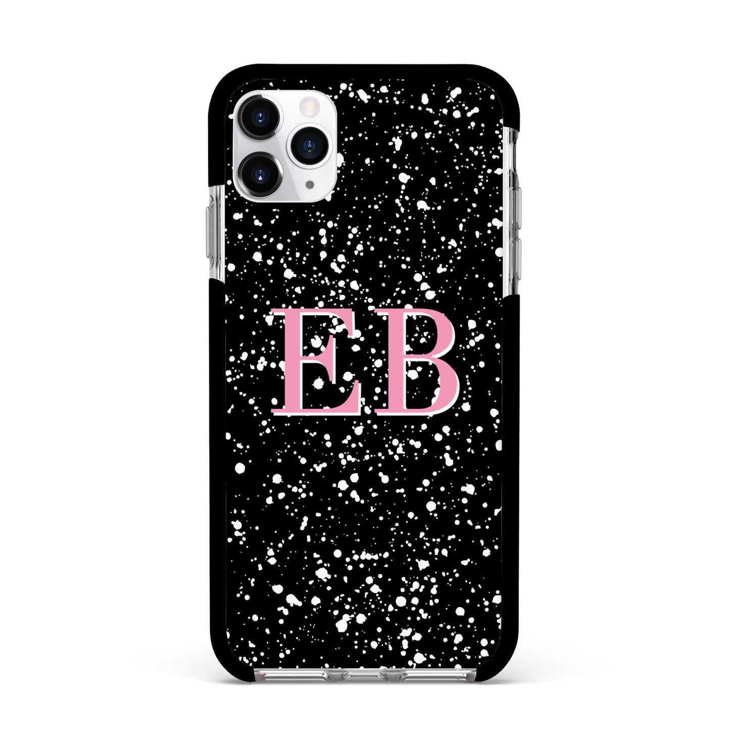 Personalised Black Ink Splat Initials Apple iPhone 11 Pro Max in Silver with Black Impact Case