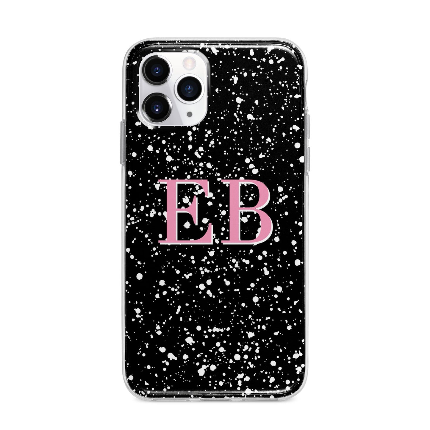 Personalised Black Ink Splat Initials Apple iPhone 11 Pro Max in Silver with Bumper Case