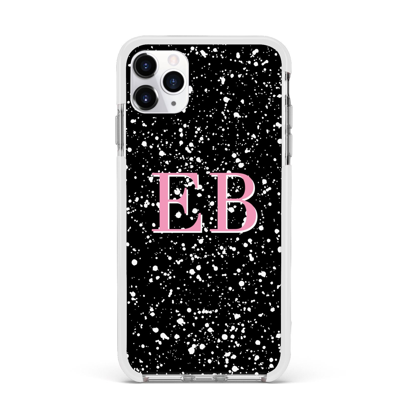 Personalised Black Ink Splat Initials Apple iPhone 11 Pro Max in Silver with White Impact Case