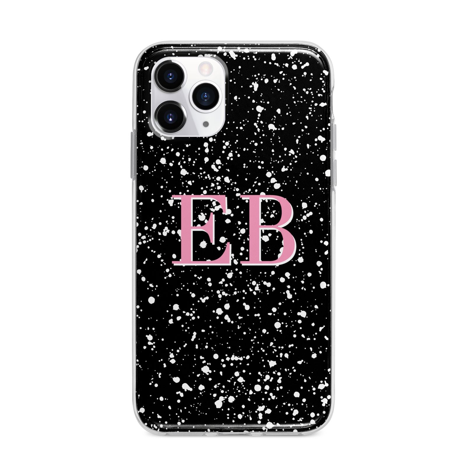 Personalised Black Ink Splat Initials Apple iPhone 11 Pro in Silver with Bumper Case