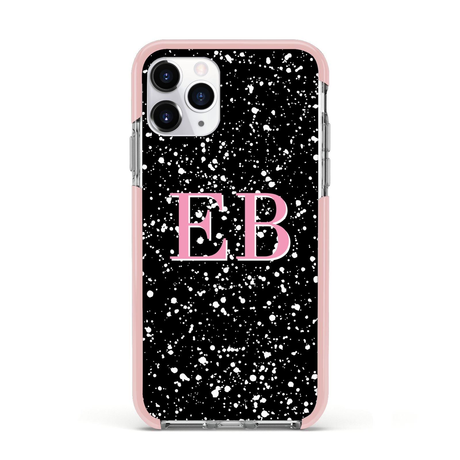 Personalised Black Ink Splat Initials Apple iPhone 11 Pro in Silver with Pink Impact Case