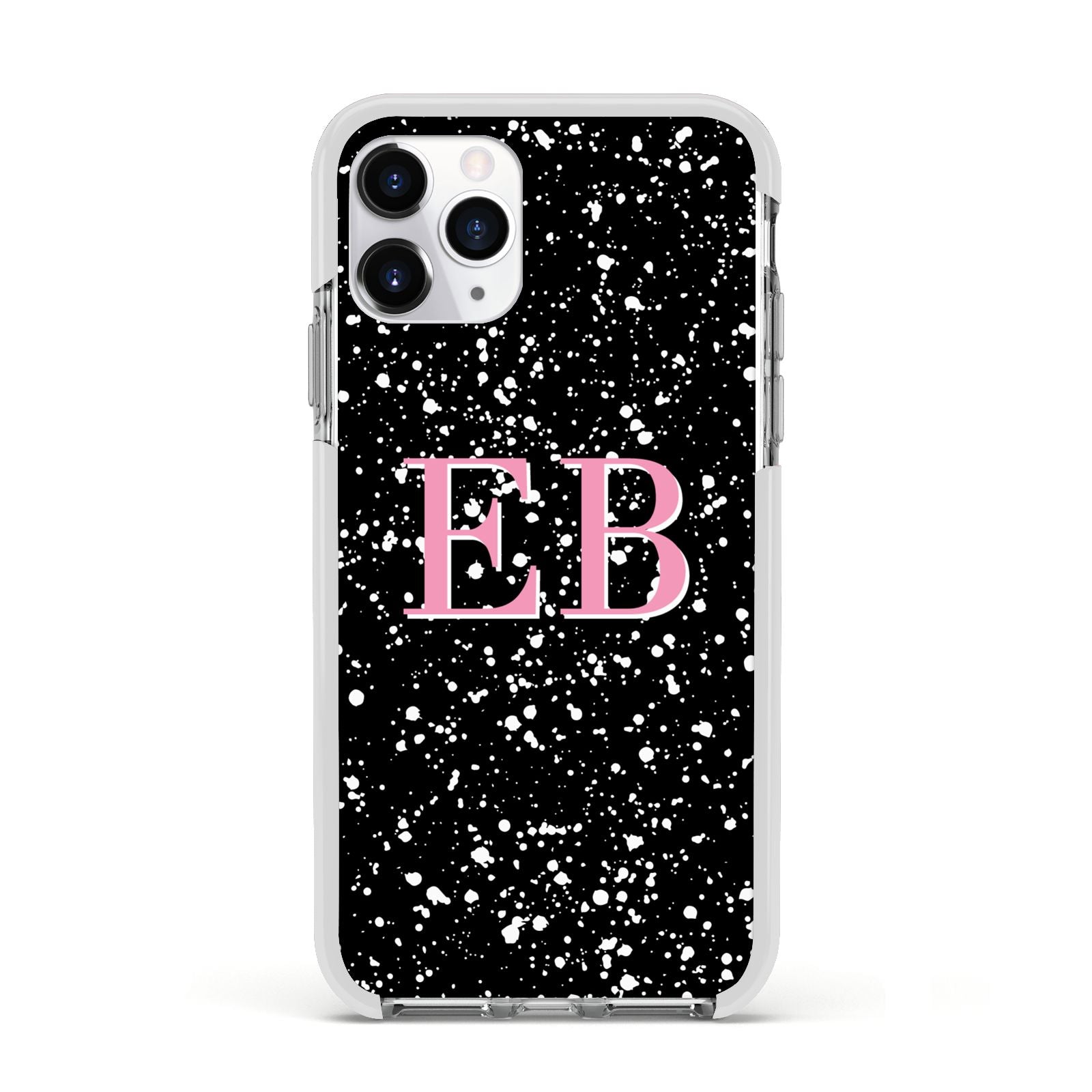 Personalised Black Ink Splat Initials Apple iPhone 11 Pro in Silver with White Impact Case