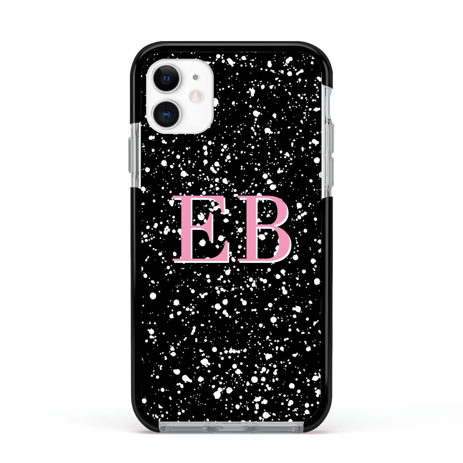 Personalised Black Ink Splat Initials Apple iPhone 11 in White with Black Impact Case