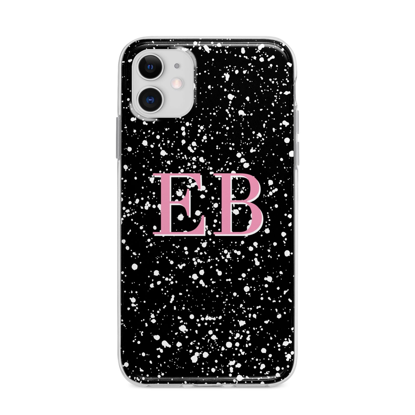 Personalised Black Ink Splat Initials Apple iPhone 11 in White with Bumper Case