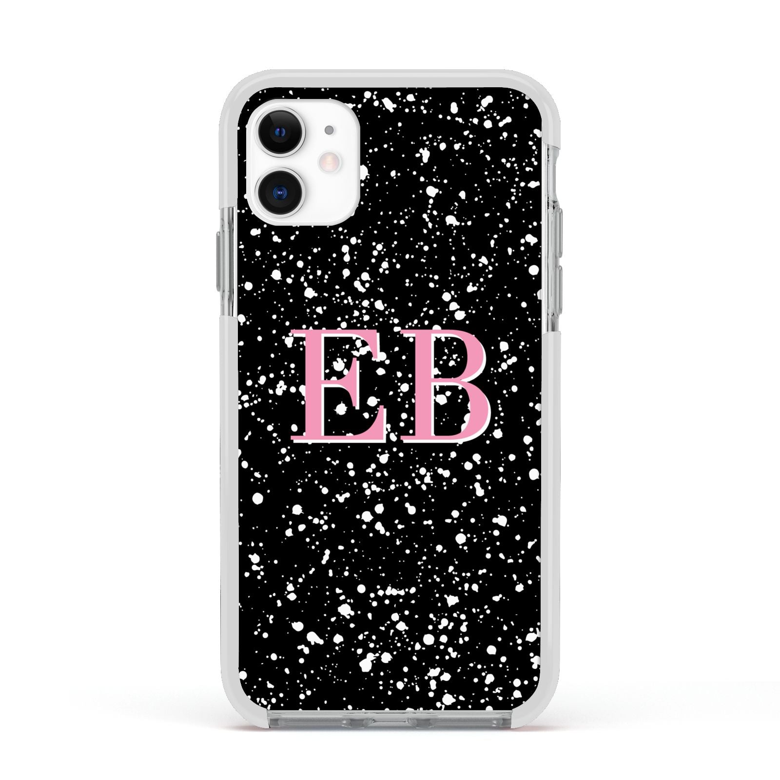 Personalised Black Ink Splat Initials Apple iPhone 11 in White with White Impact Case