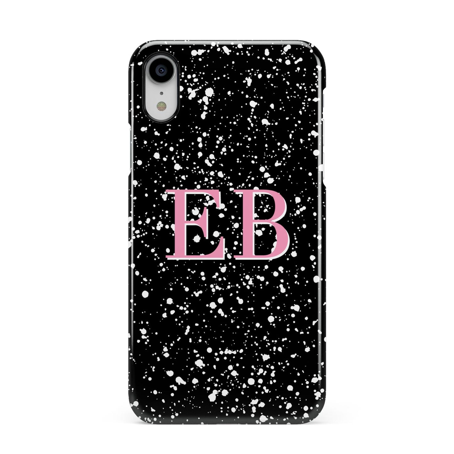 Personalised Black Ink Splat Initials Apple iPhone XR White 3D Snap Case