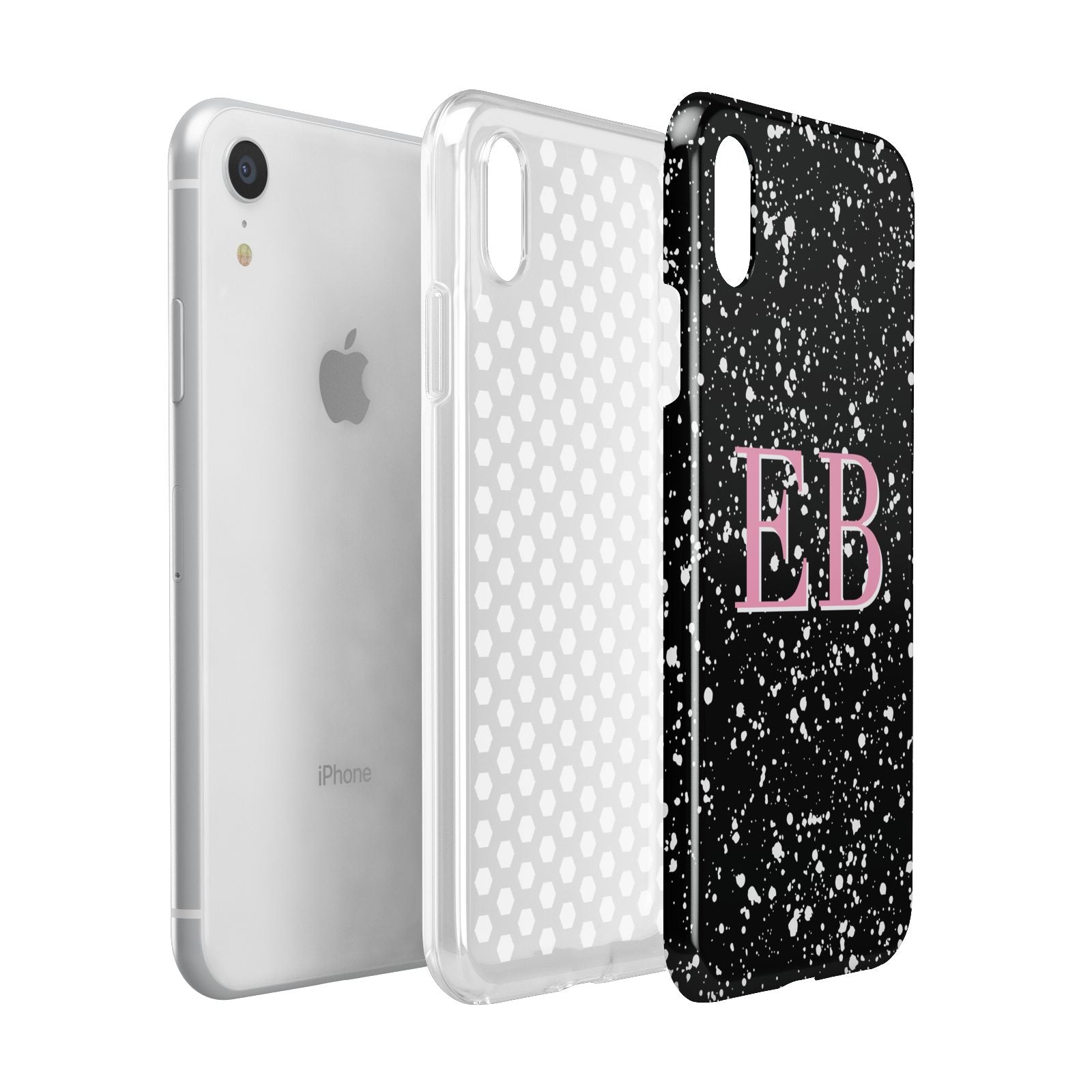 Personalised Black Ink Splat Initials Apple iPhone XR White 3D Tough Case Expanded view