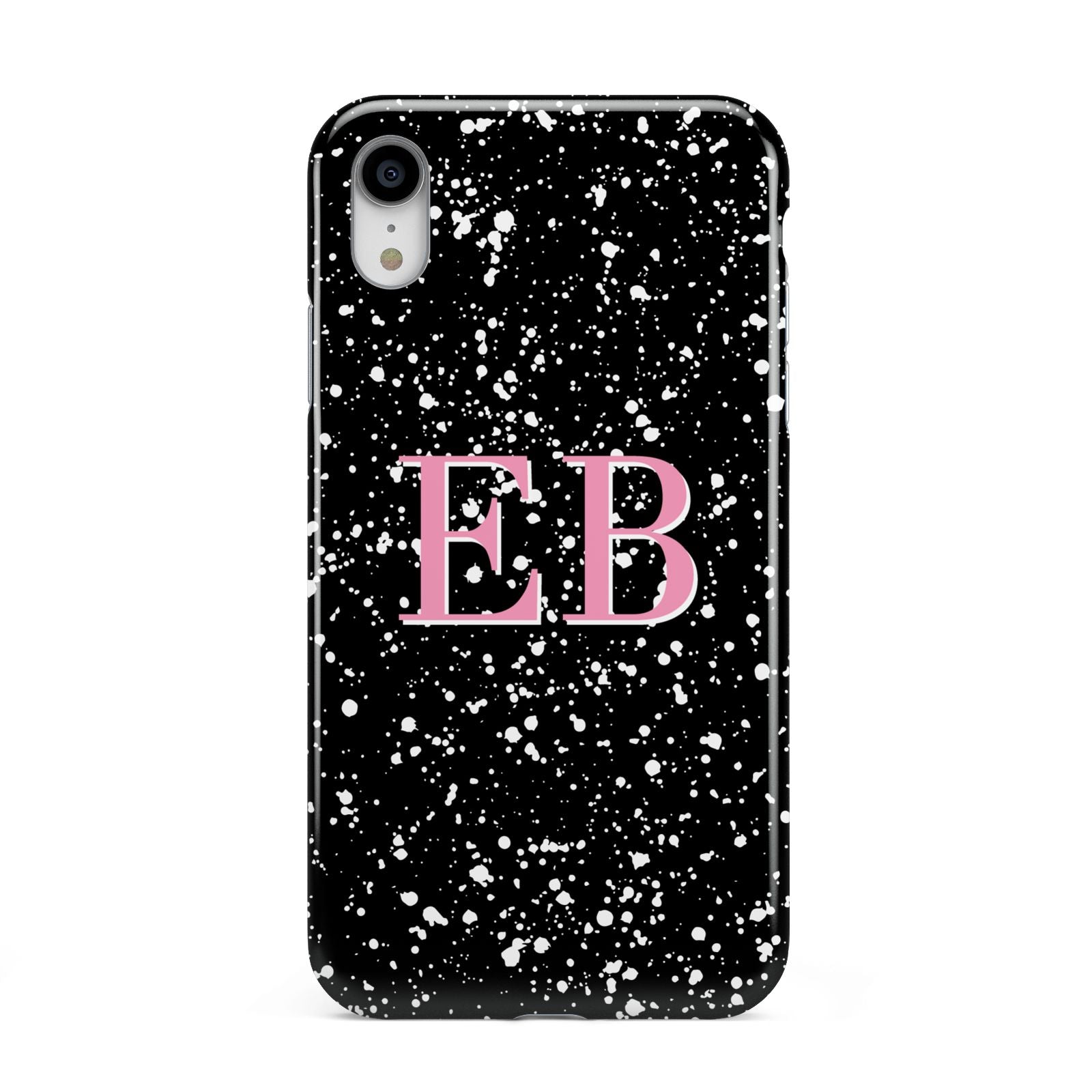 Personalised Black Ink Splat Initials Apple iPhone XR White 3D Tough Case