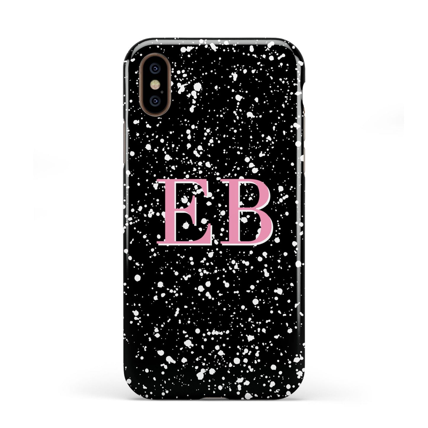 Personalised Black Ink Splat Initials Apple iPhone XS 3D Tough