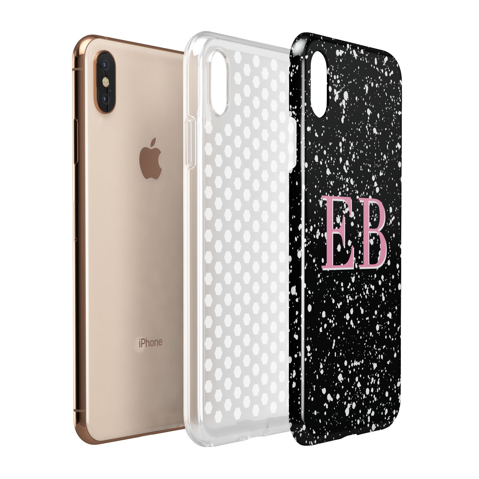 Personalised Black Ink Splat Initials Apple iPhone Xs Max 3D Tough Case Expanded View