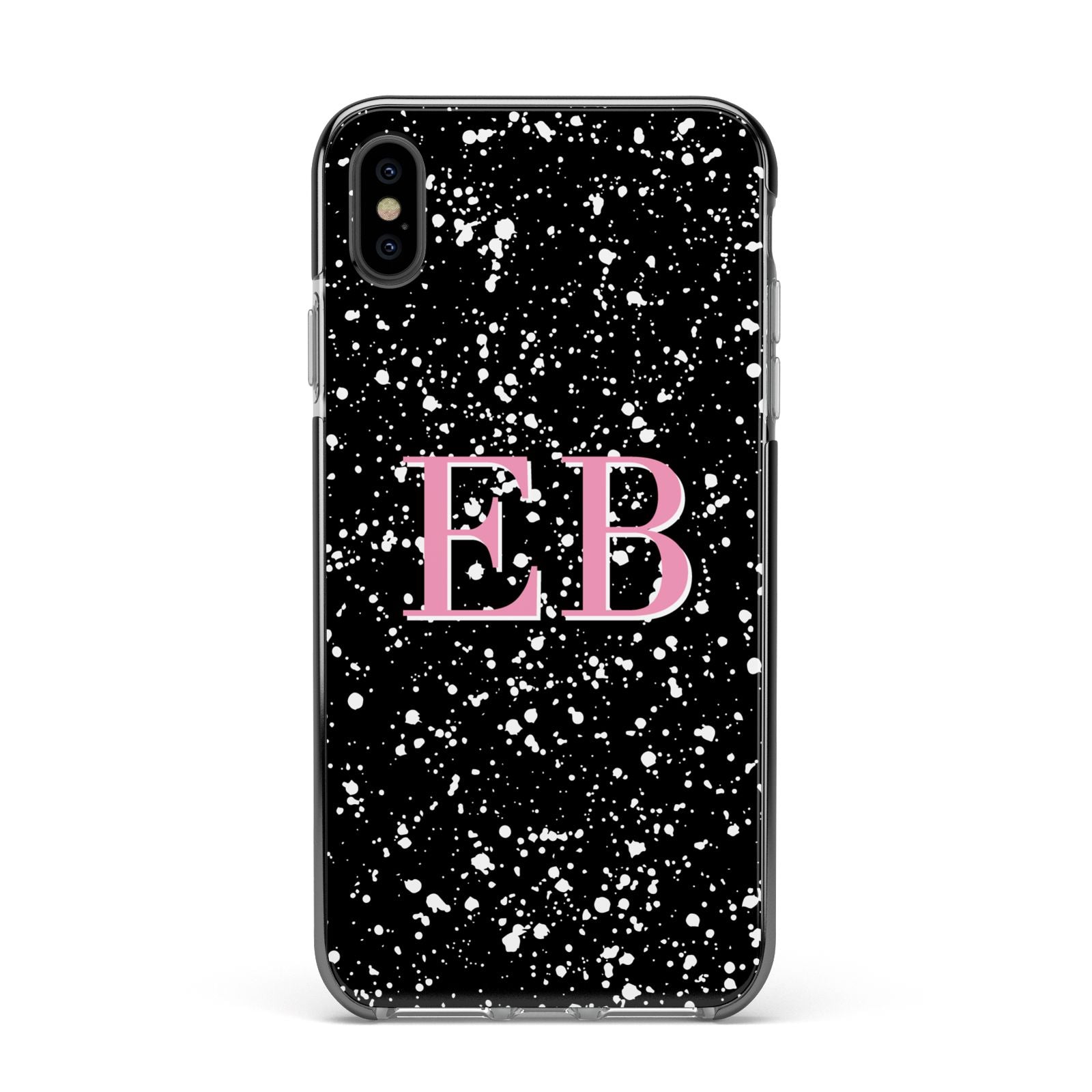 Personalised Black Ink Splat Initials Apple iPhone Xs Max Impact Case Black Edge on Black Phone