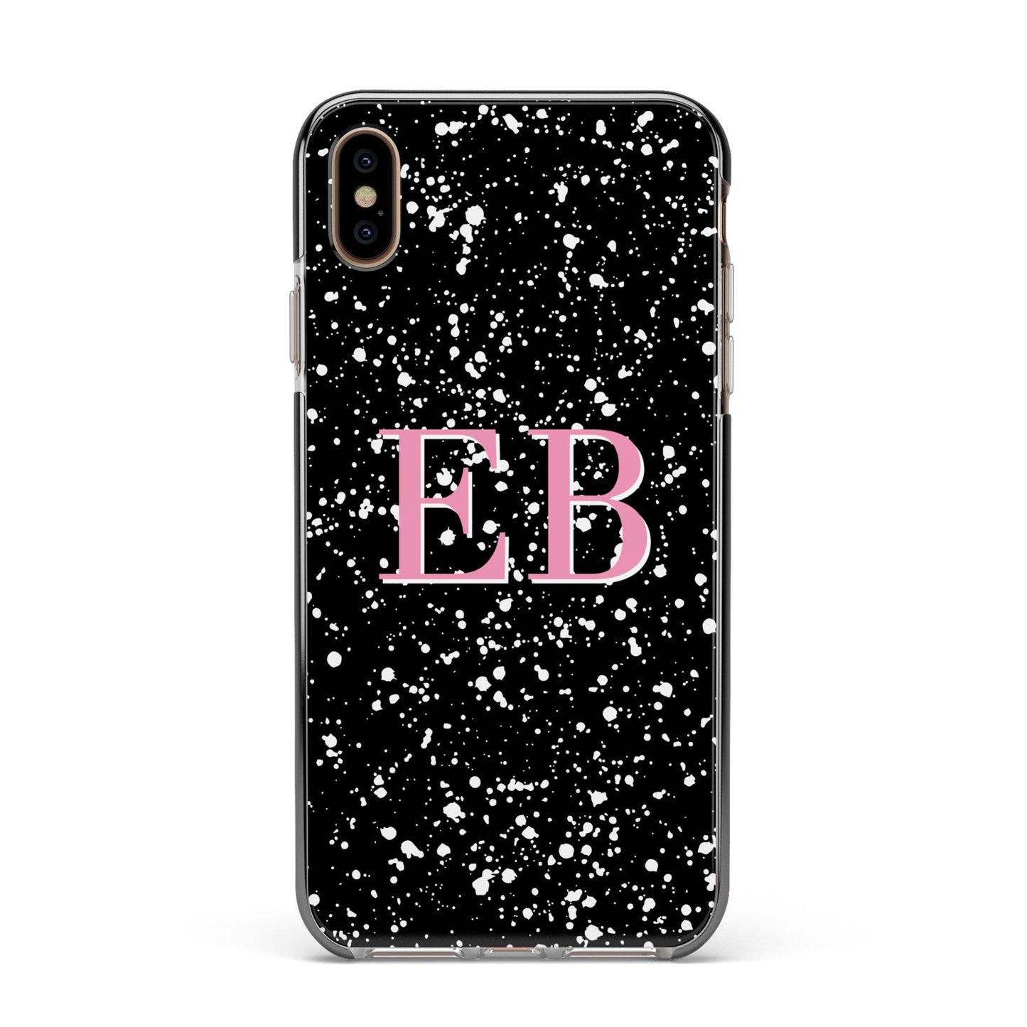 Personalised Black Ink Splat Initials Apple iPhone Xs Max Impact Case Black Edge on Gold Phone