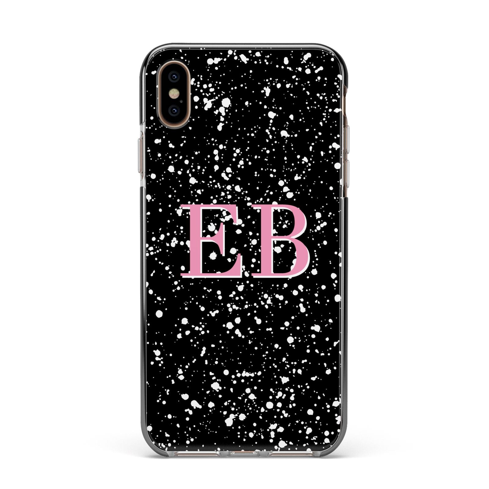 Personalised Black Ink Splat Initials Apple iPhone Xs Max Impact Case Black Edge on Gold Phone