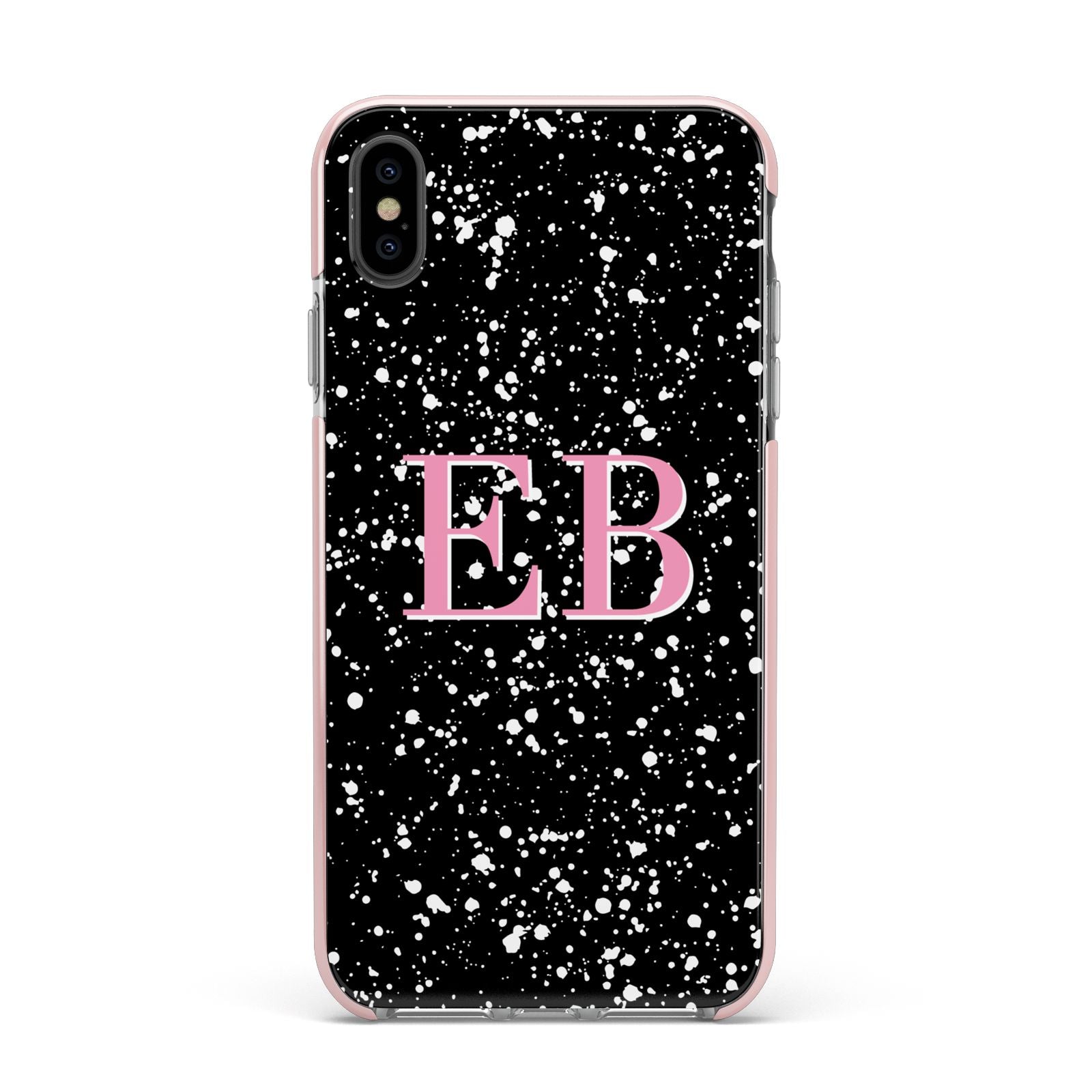 Personalised Black Ink Splat Initials Apple iPhone Xs Max Impact Case Pink Edge on Black Phone