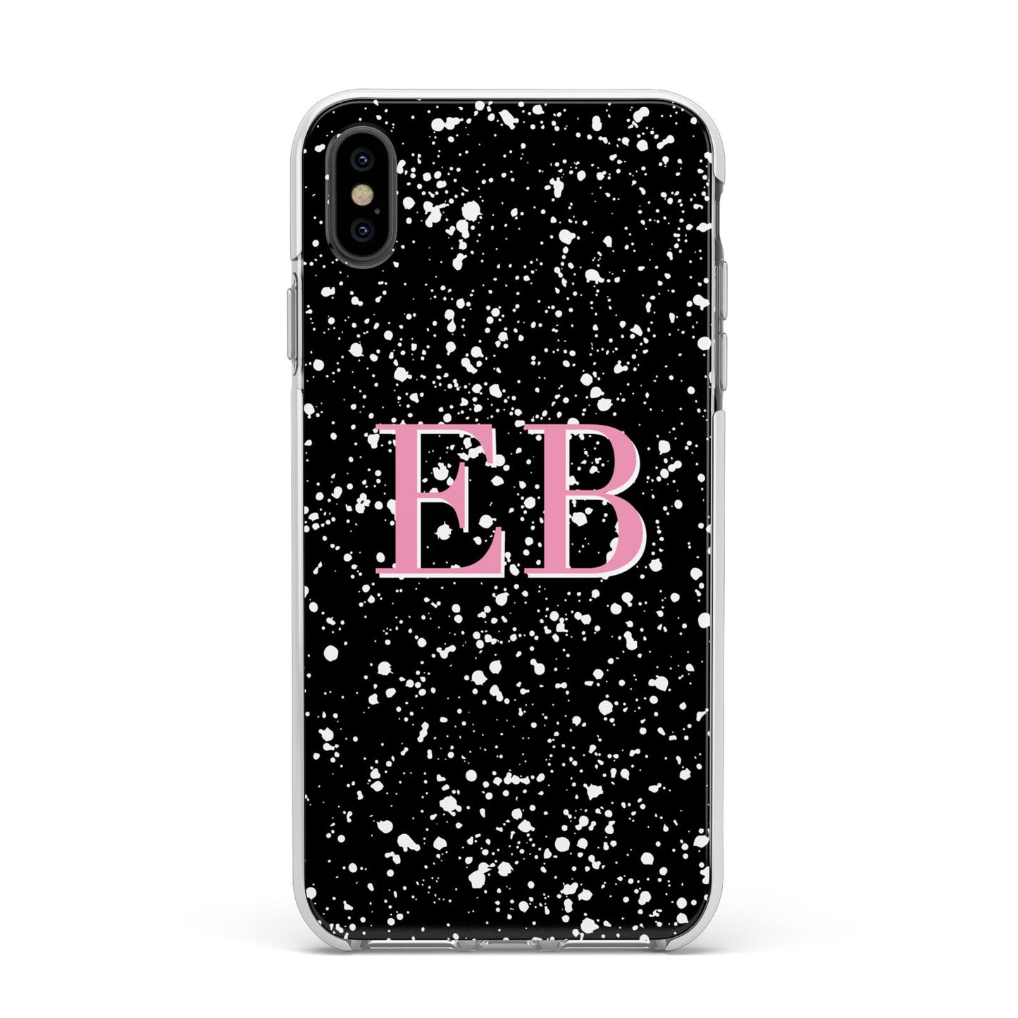 Personalised Black Ink Splat Initials Apple iPhone Xs Max Impact Case White Edge on Black Phone