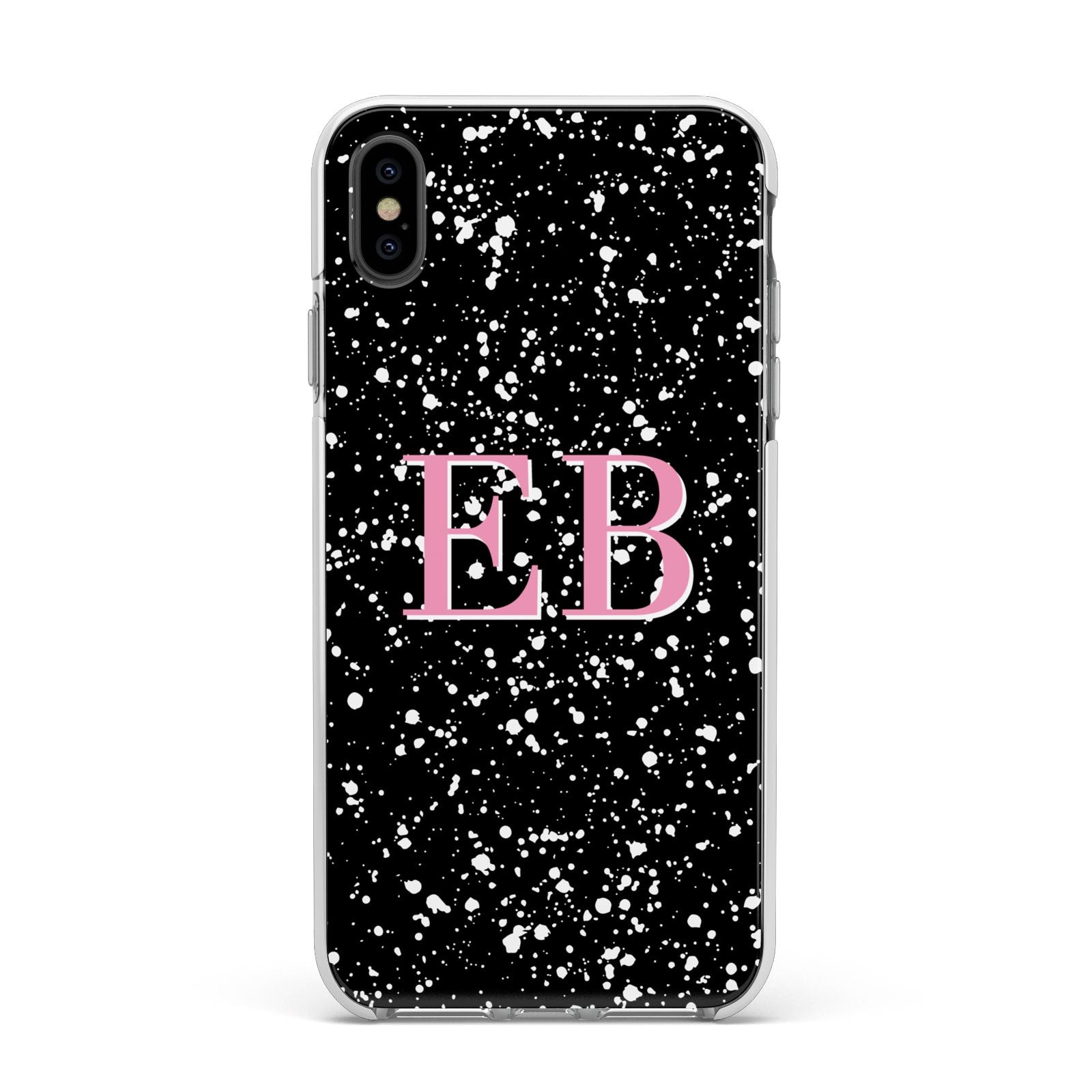 Personalised Black Ink Splat Initials Apple iPhone Xs Max Impact Case White Edge on Black Phone